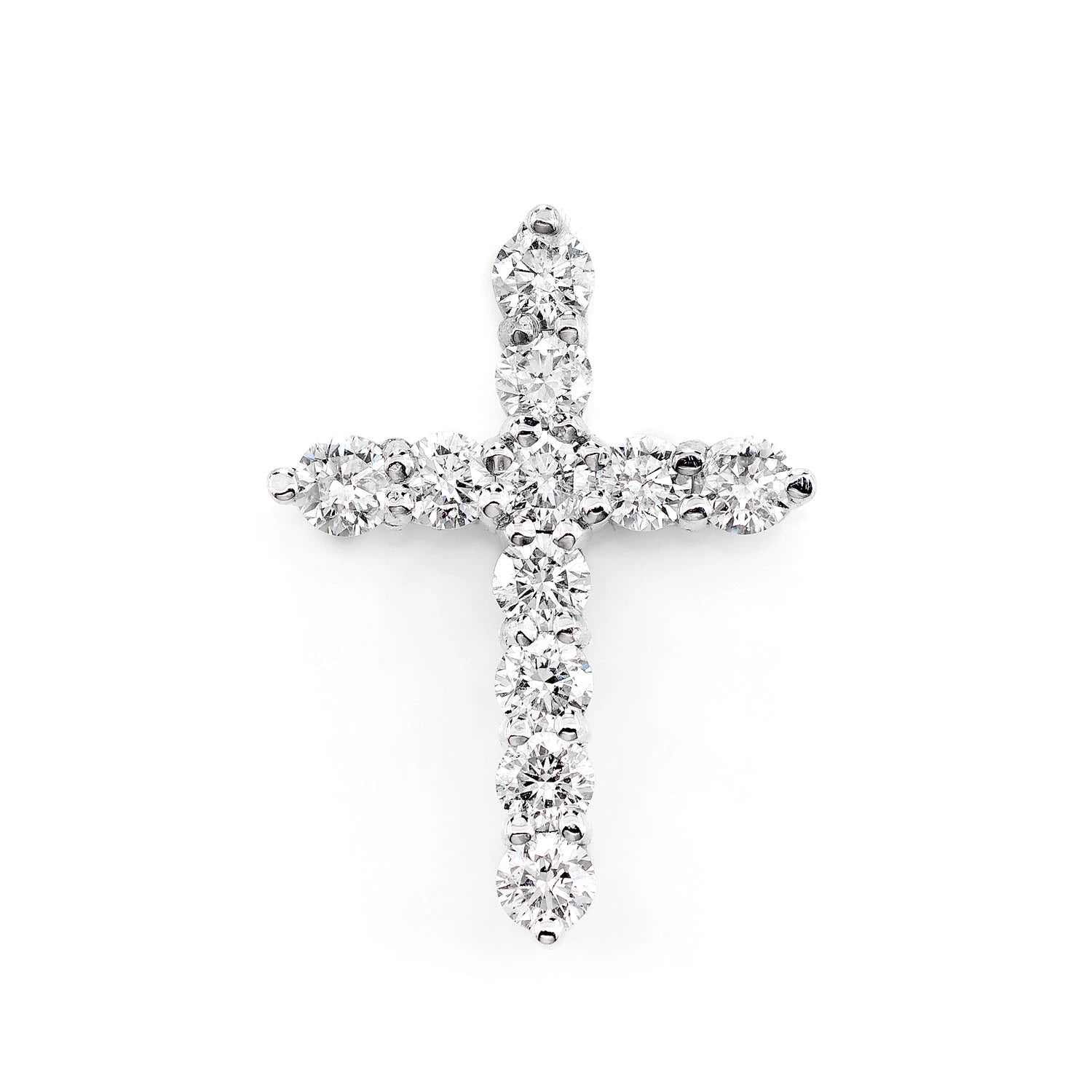 11 Stone Hidden Bail Cross in 14K white gold, Medium | 0.75ctw, front view