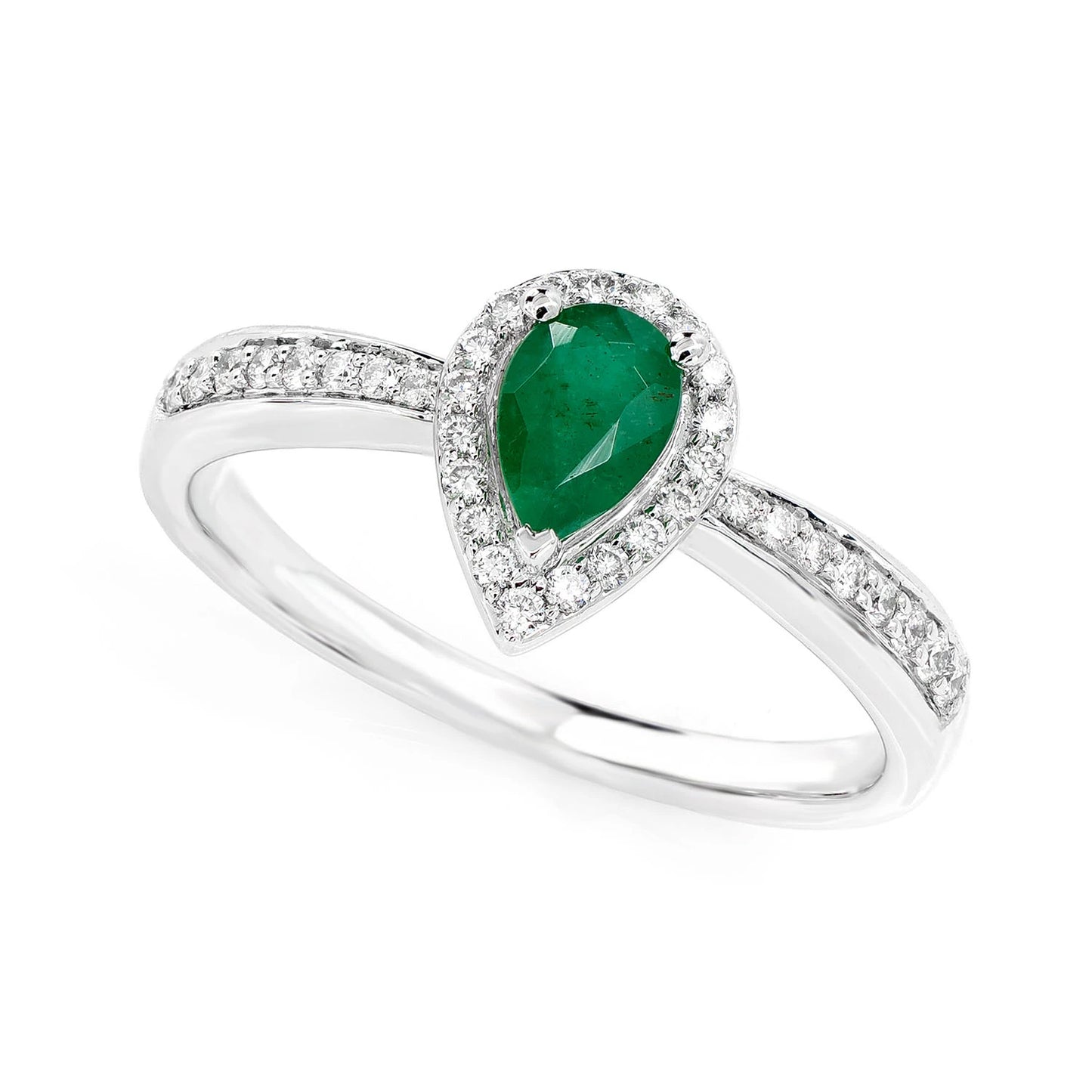 Pear Emerald Gemstone and Diamond Halo Ring