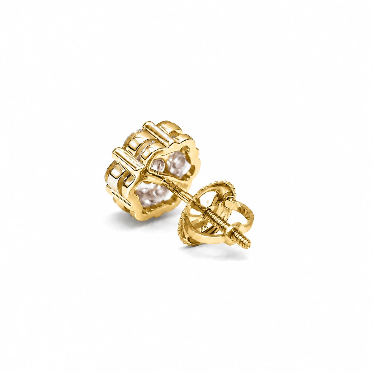 Flower Diamond Studs in 14K yellow gold, 1.00ctw, side view