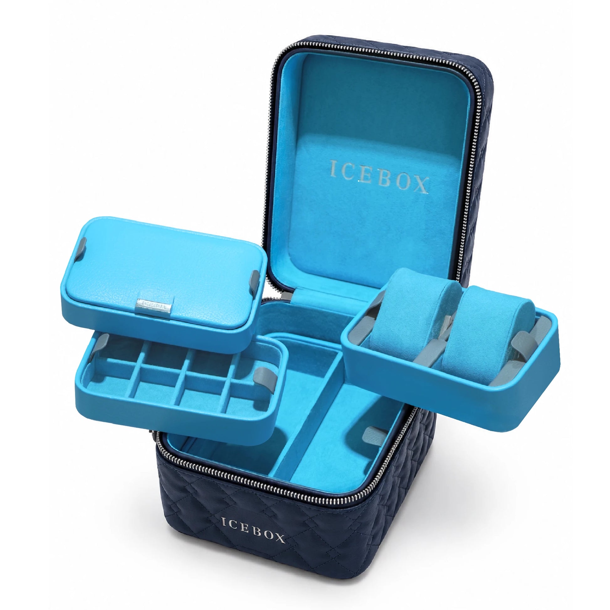 Icebox Medium Traveler Case in navy, 2-watch capacity, detail view 2