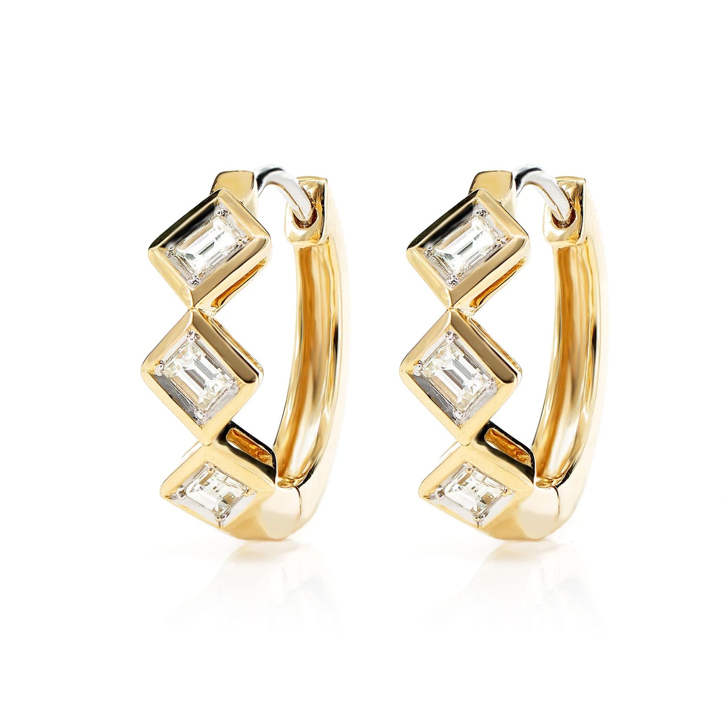 Alternating Baguette Diamond Hoop Earrings
