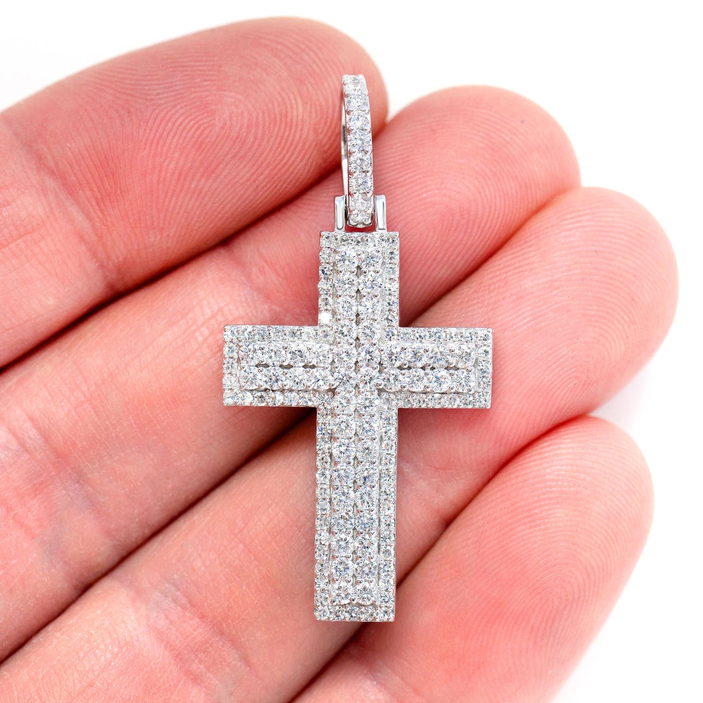 Sterling Silver Double Layer Cross Lab Diamond Pendant