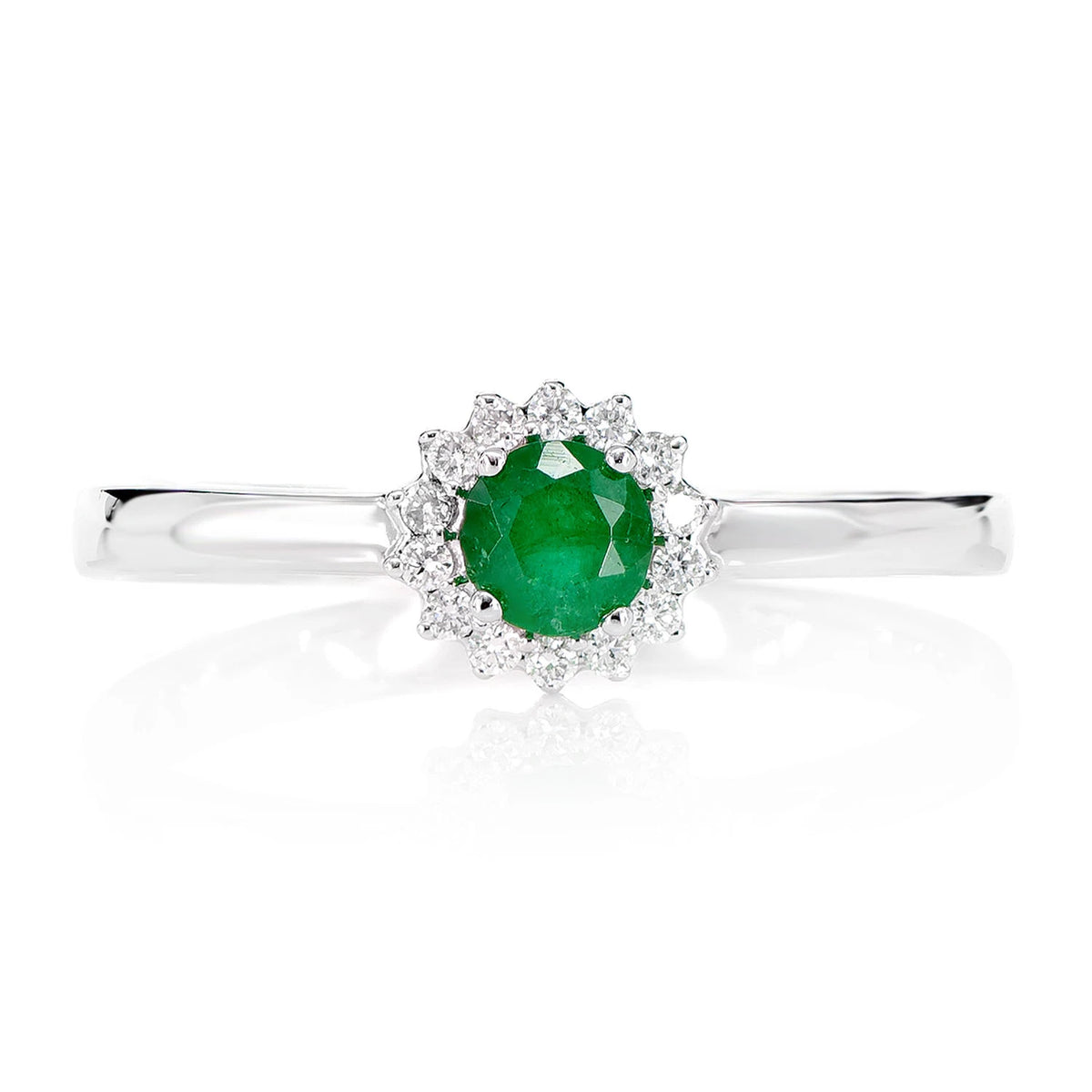 Round Emerald and Diamond Halo Ring