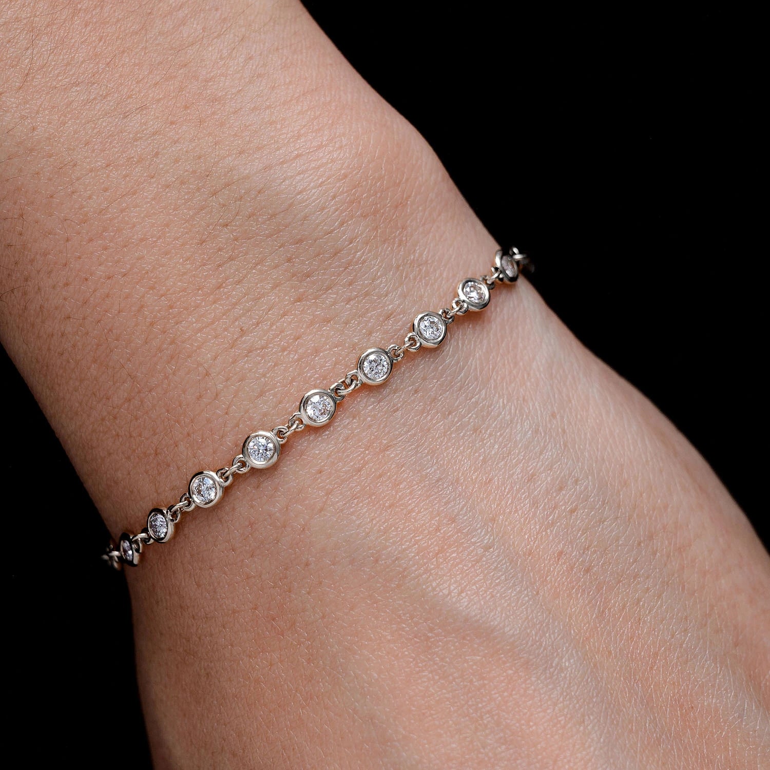 Elongated Bezel Rolo Diamond Bracelet in 14K white gold, 0.70ctw, alternate view
