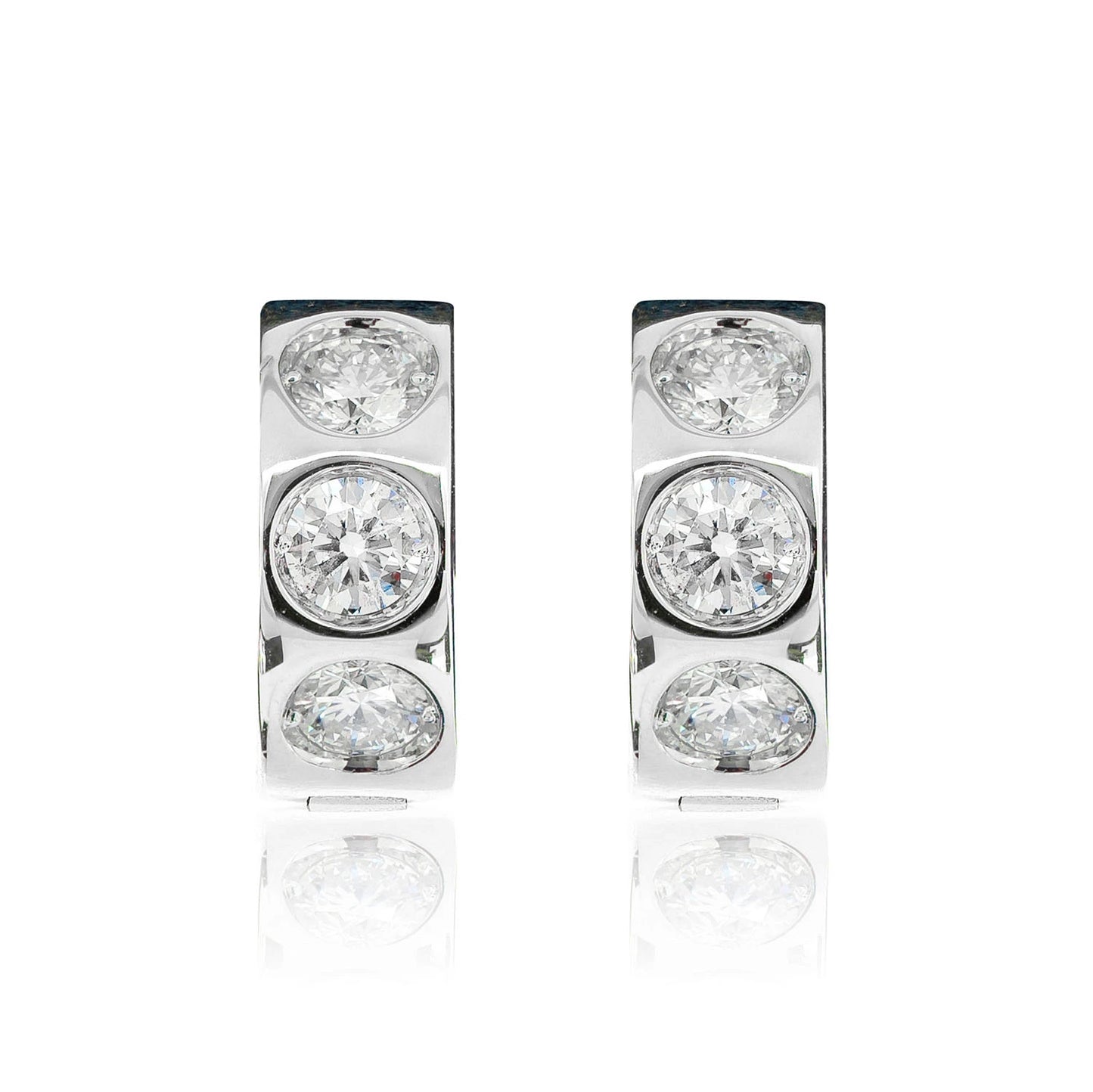 Three stone Diamond Bezel Set Huggie Earrings