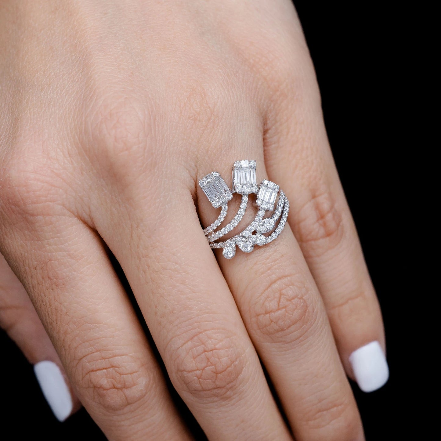 Diamond Baguette Cluster Wave Ring