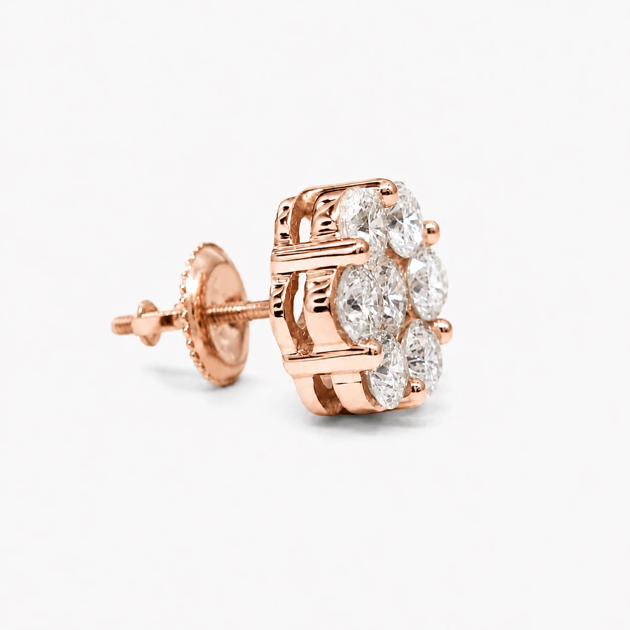 Flower Diamond Studs in 14K rose gold, 4.00ctw, angled view