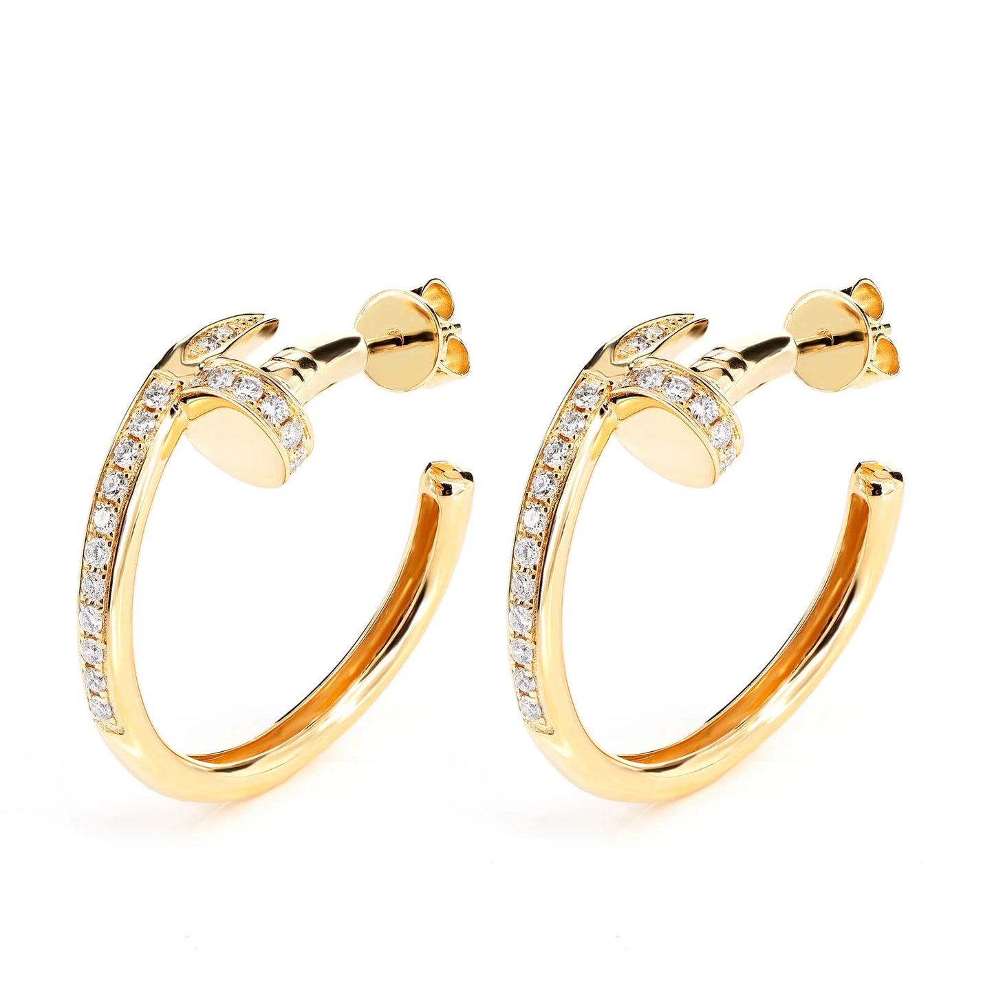 Nail Half Diamond Hoop Earrings