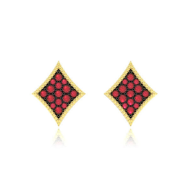 Diamond Playing Card Ruby Stud Earrings