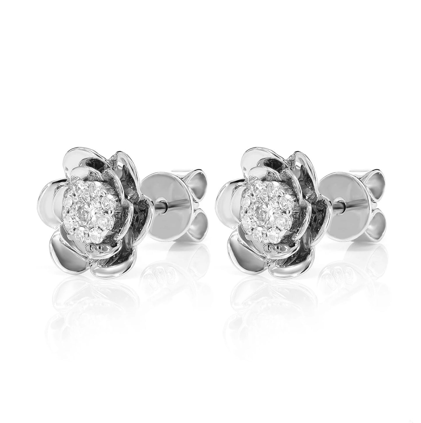 Bloomed Flower Diamond Cluster Stud Earrings
