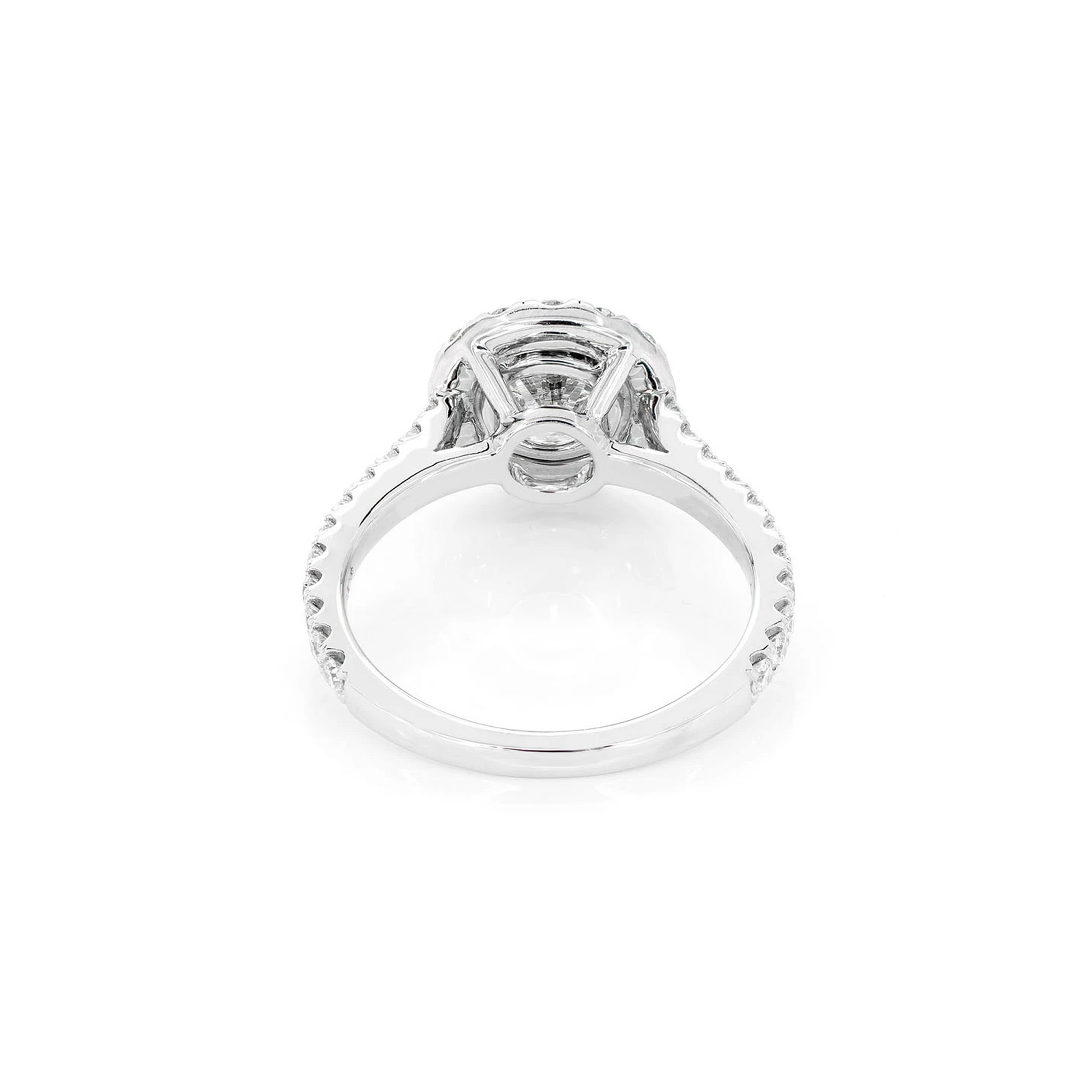 Round Halo Diamond Ring in 14K white gold, detail view