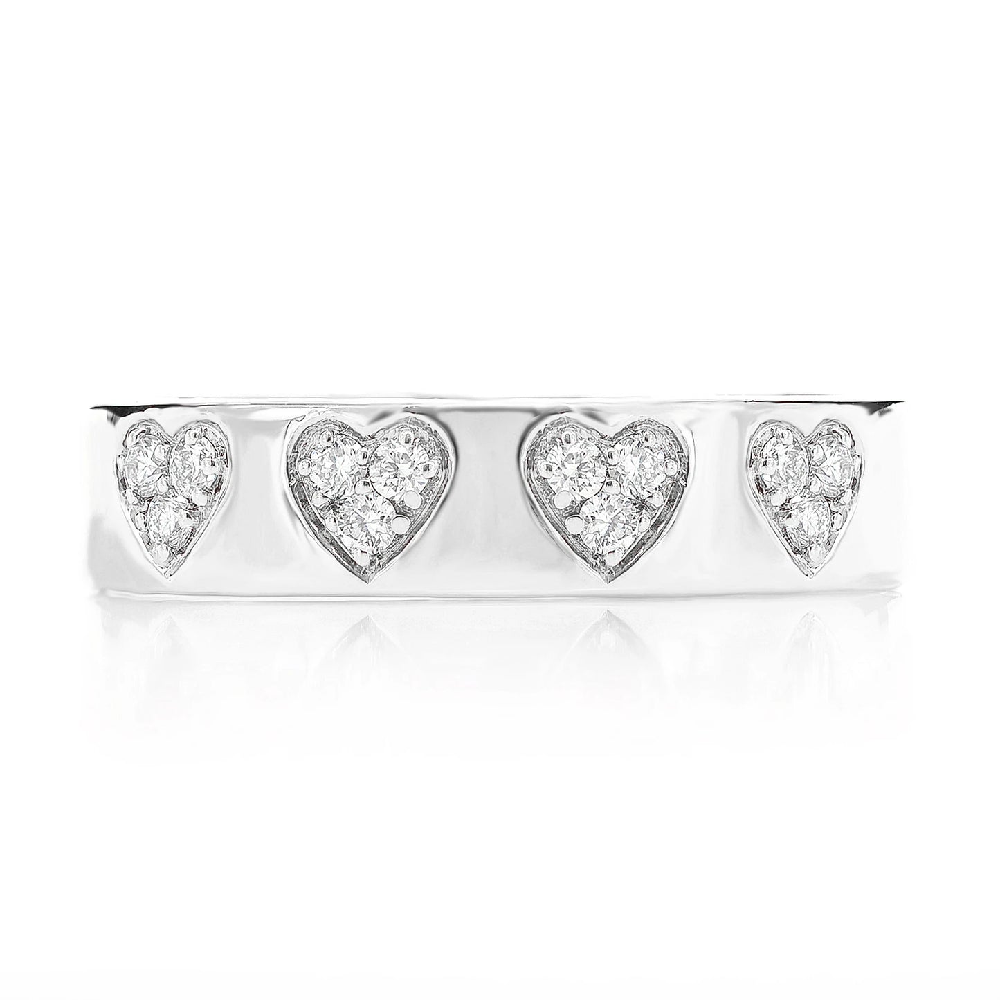 Solid Heart Cluster Ring in 14K white gold, detail view