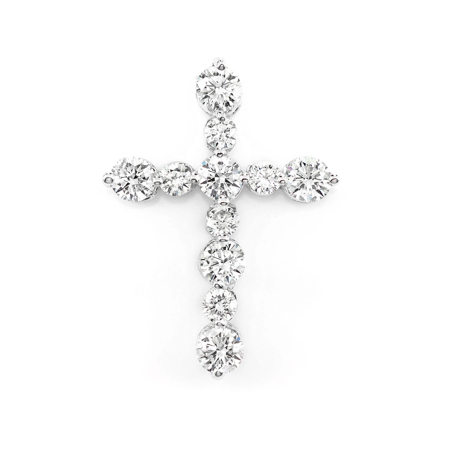11 Stone Hidden Bail Cross in 14K white gold, Signature | 0.88ctw, front view