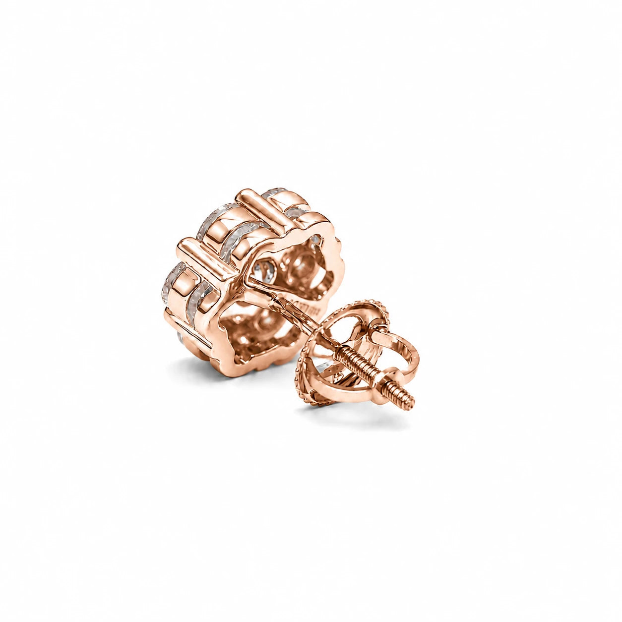 Flower Diamond Studs in 14K rose gold, 1.50ctw, side view