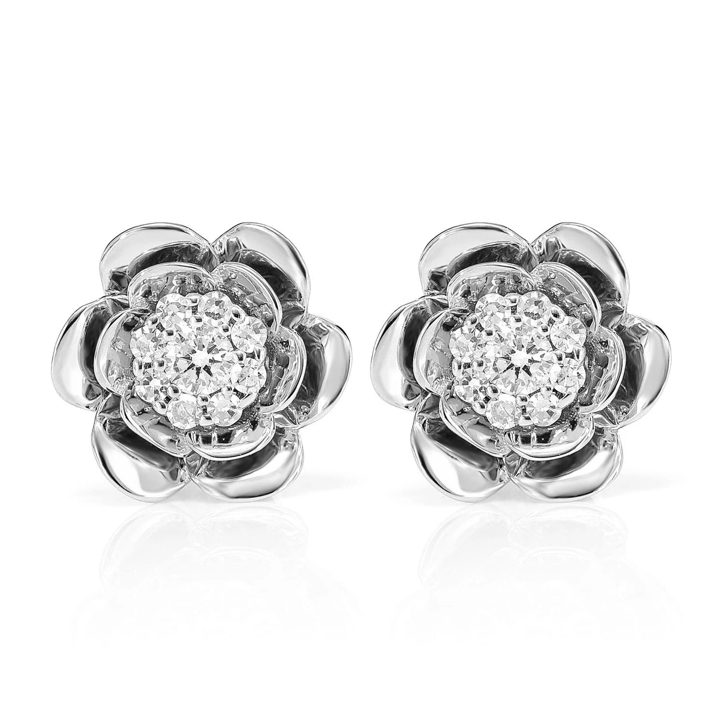 Bloomed Flower Diamond Cluster Stud Earrings