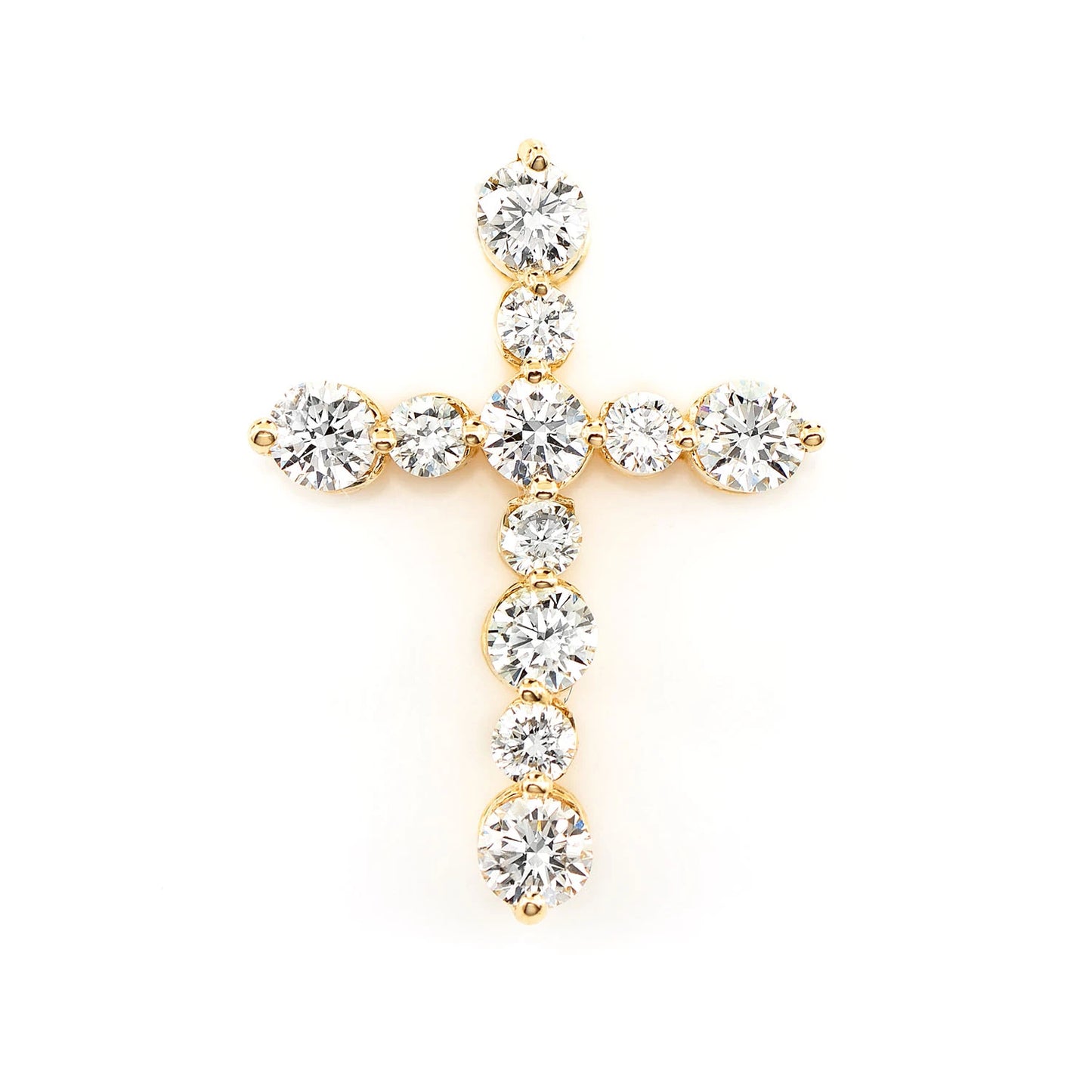 11 Stone Hidden Bail Cross in 14K yellow gold, Signature | 0.88ctw, front view