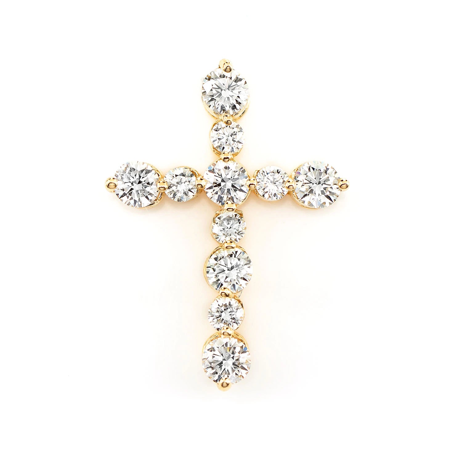 11 Stone Hidden Bail Cross in 14K yellow gold, Signature | 0.88ctw, front view
