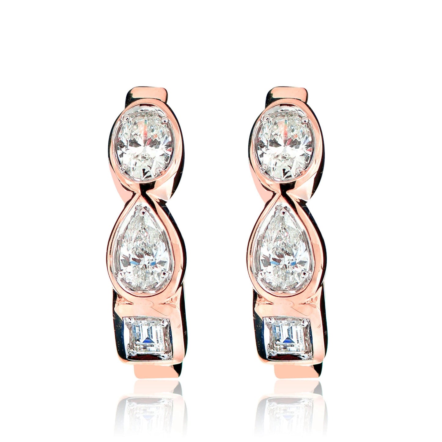 Multi Shape Bezel Set Diamond Hoop Earrings