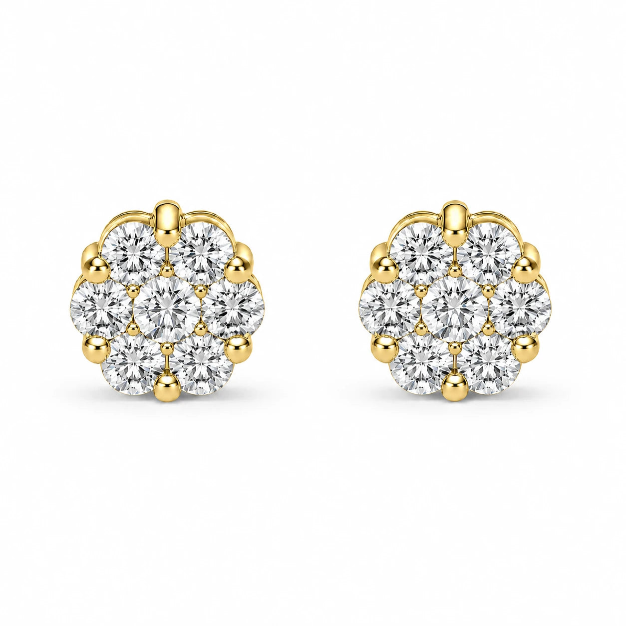 Flower Diamond Studs in 14K yellow gold, 0.75ctw, front view