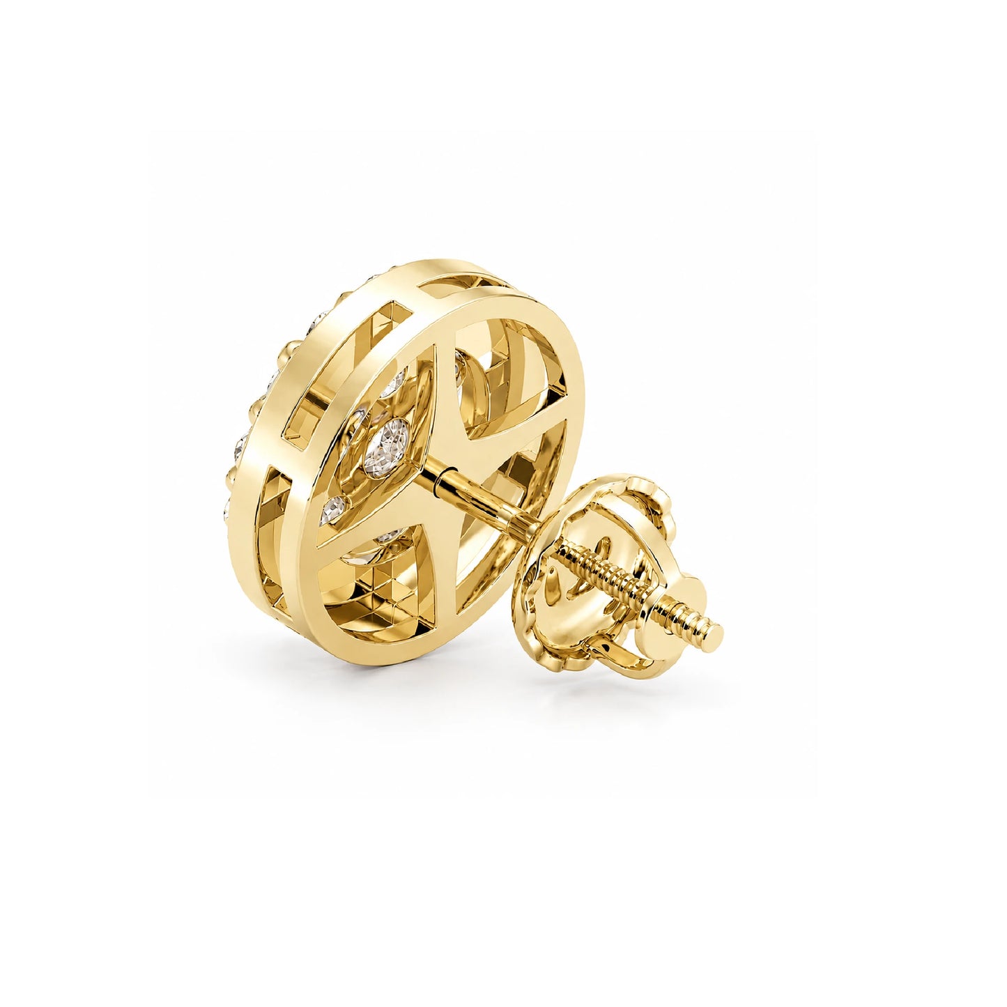Halo Flower Diamond Studs in 14K yellow gold, 3.00ctw, side view