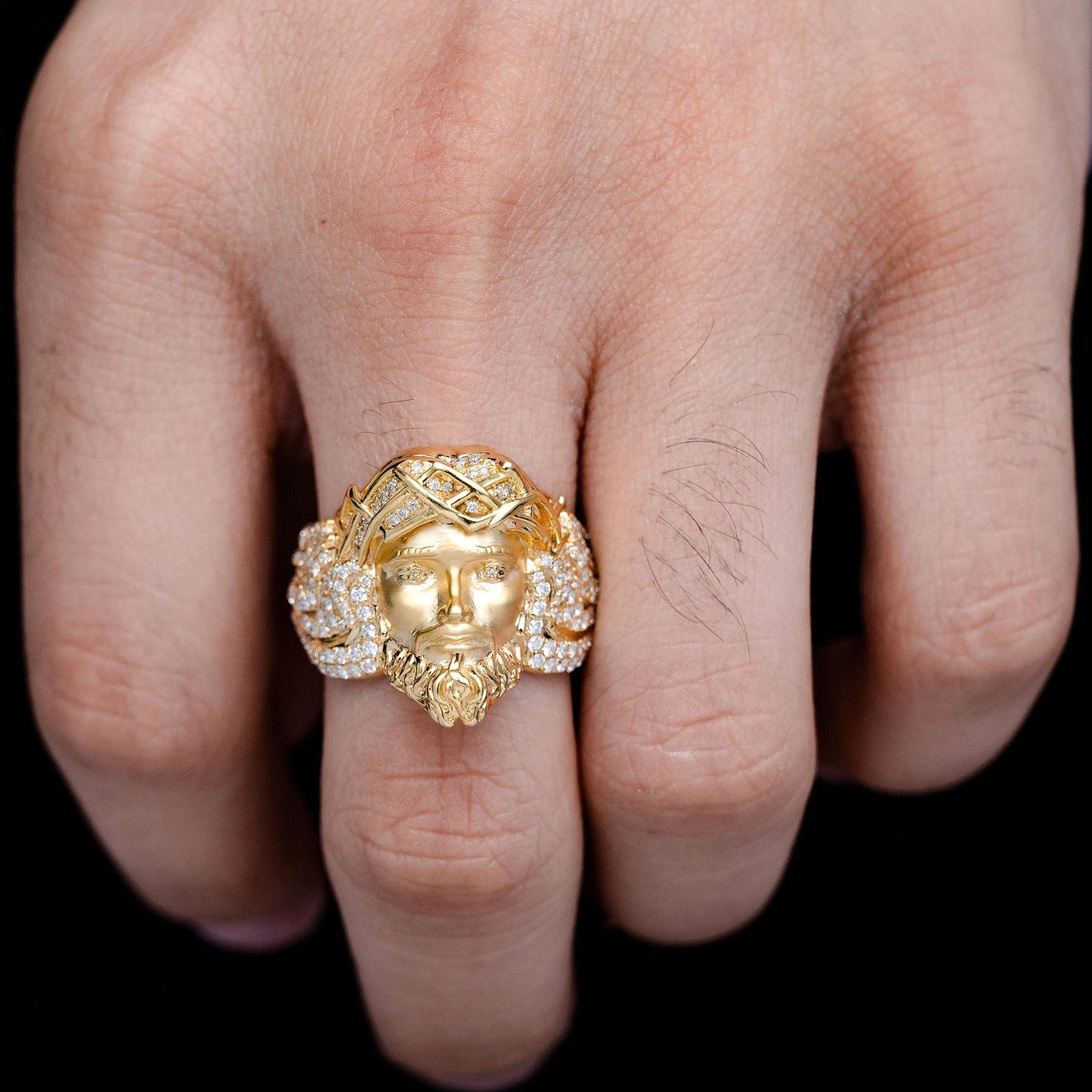 Jesus Portrait Diamond Signet Ring in 10K yellow gold, alternate view