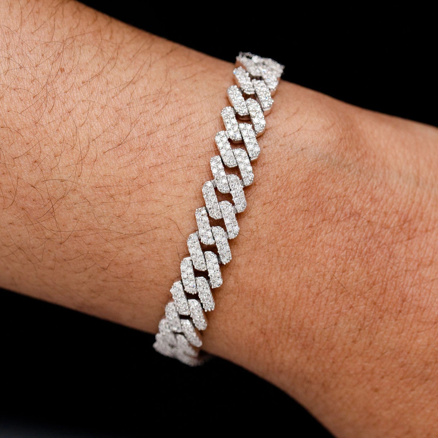 Sterling Silver 12.4mm Raised Miami Cuban Diamond Bracelet