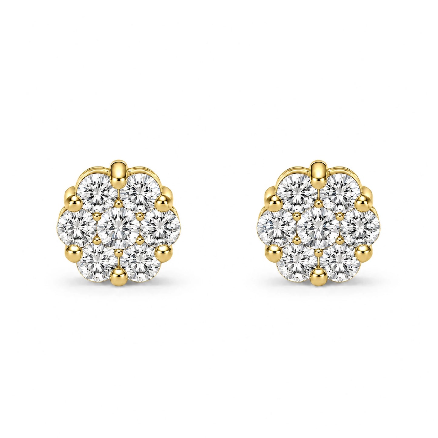 Flower Diamond Studs in 14K yellow gold, 0.25ctw, front view