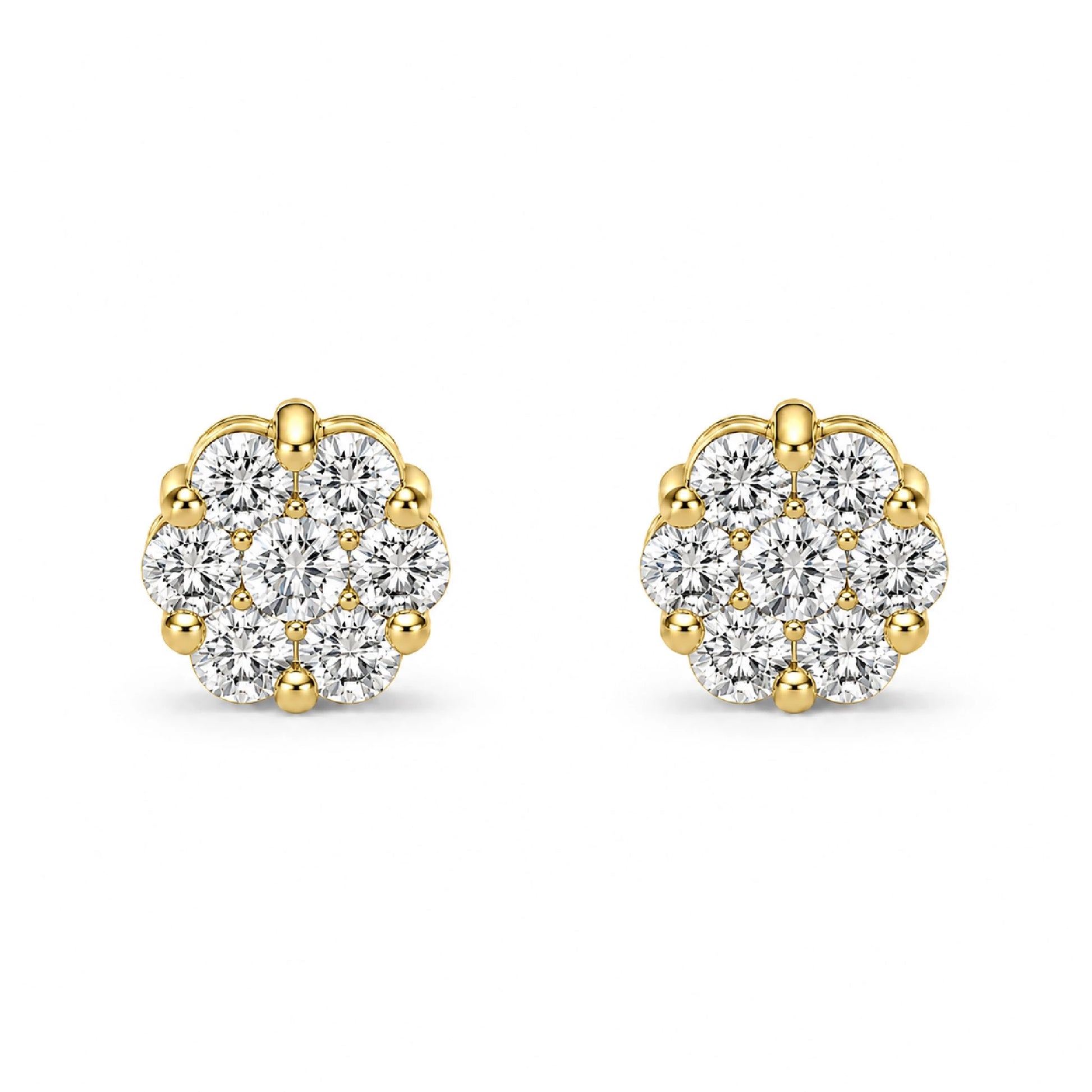 Flower Diamond Studs in 14K yellow gold, 0.25ctw, front view