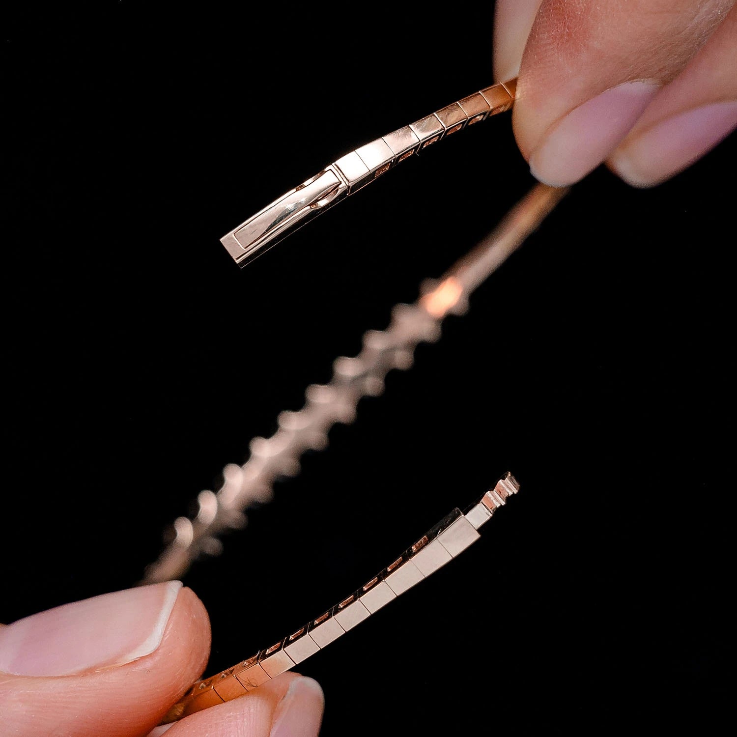 Angled Baguette Diamond Bangle in 14K rose gold, 1.00ctw, alternate view