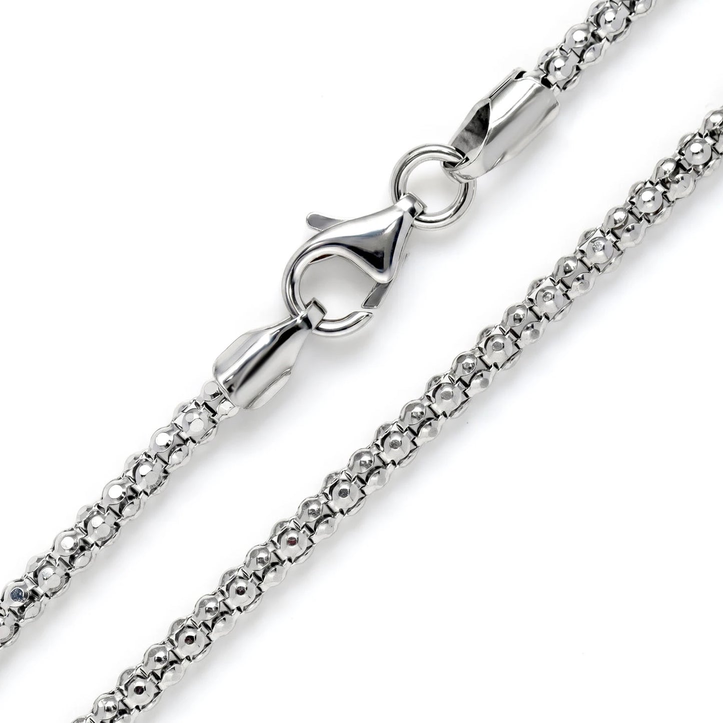 Sterling Silver Wheat Chain in 925 sterling silver, 2mm width, angled view