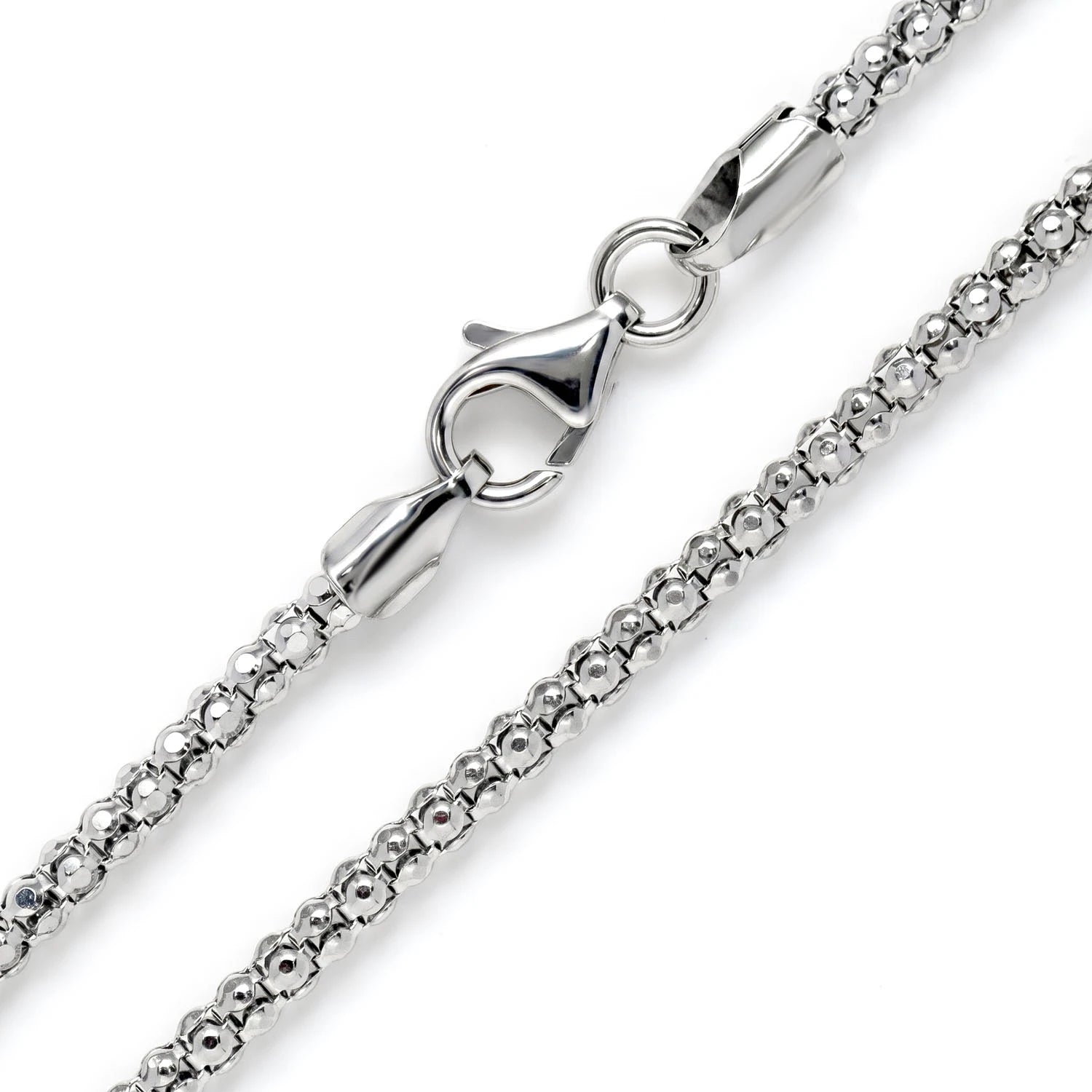 Sterling Silver Wheat Chain in 925 sterling silver, 2mm width, angled view