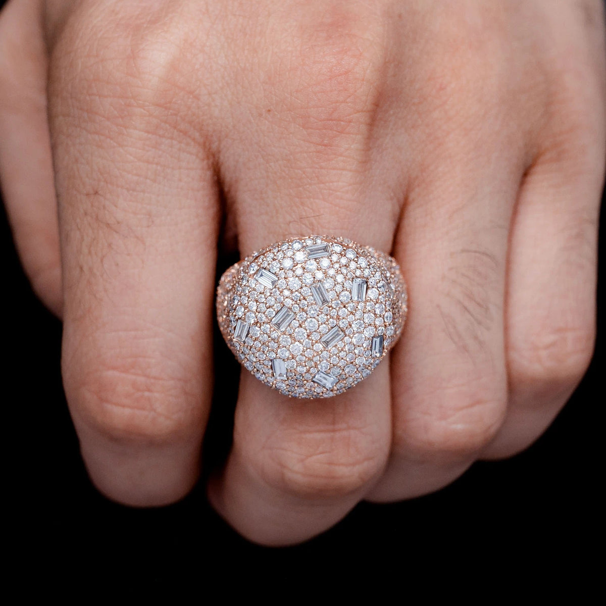 Round Gypsy Baguette Diamond Signet Ring