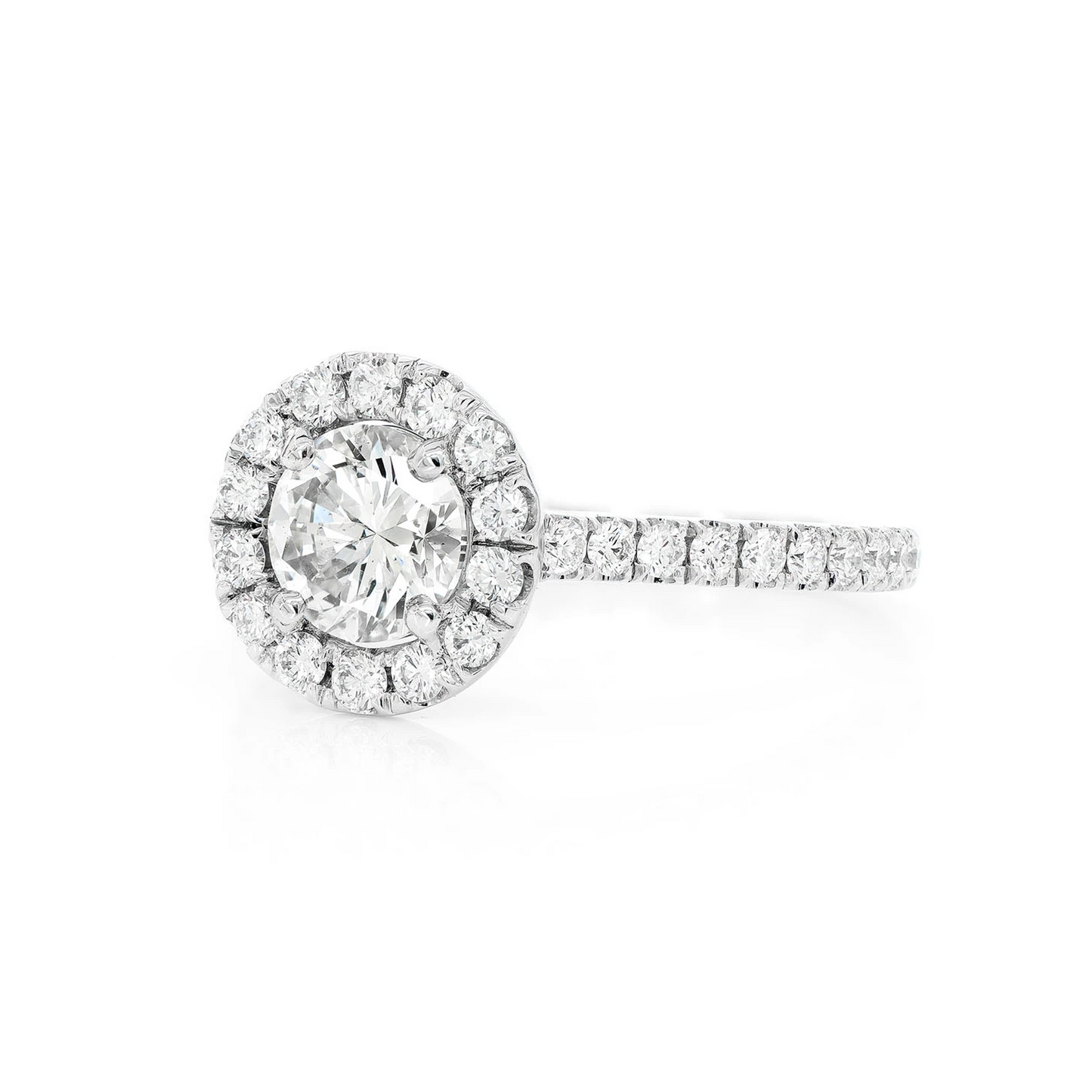 Round Halo Diamond Ring in 14K white gold, alternate view
