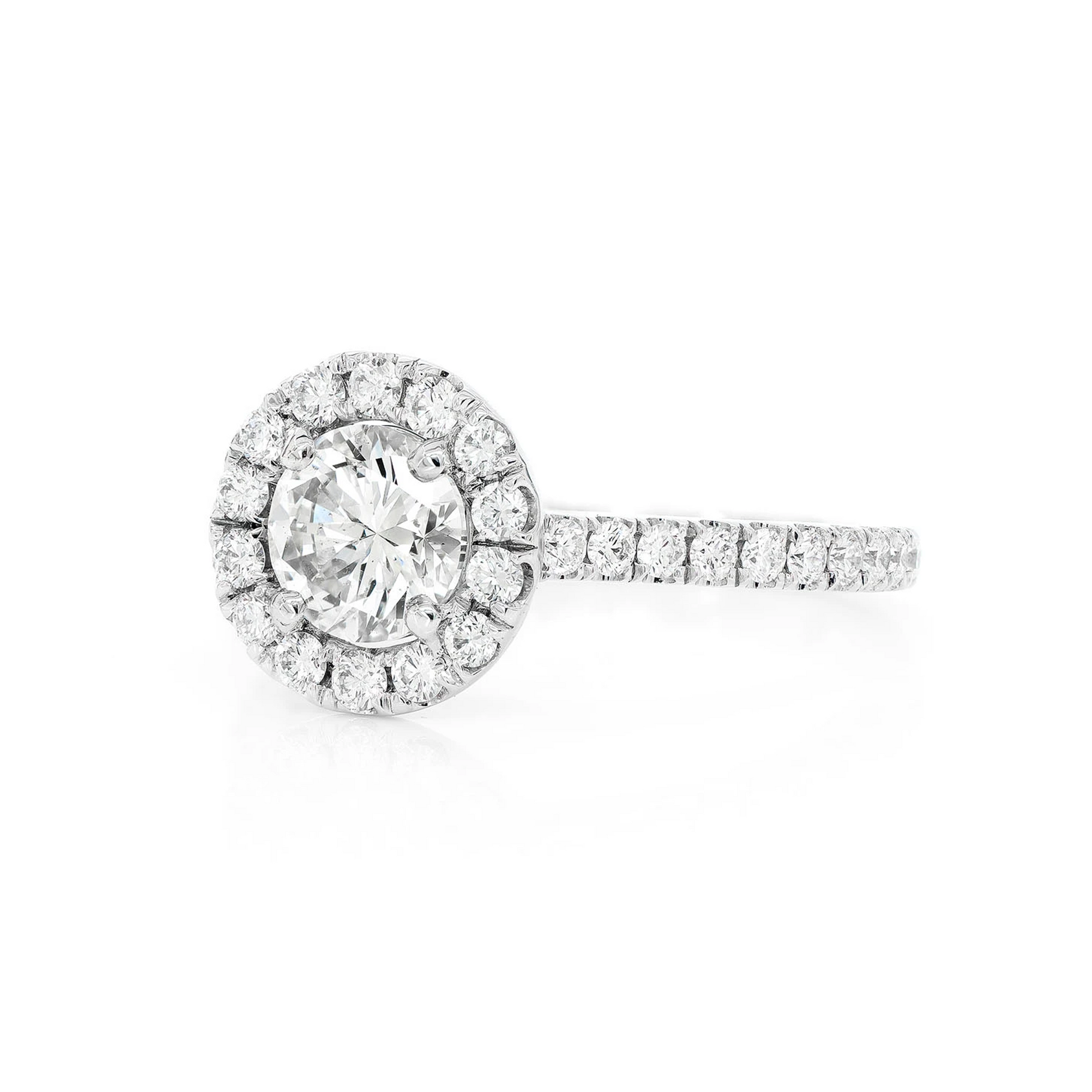 Round Halo Diamond Ring in 14K white gold, alternate view