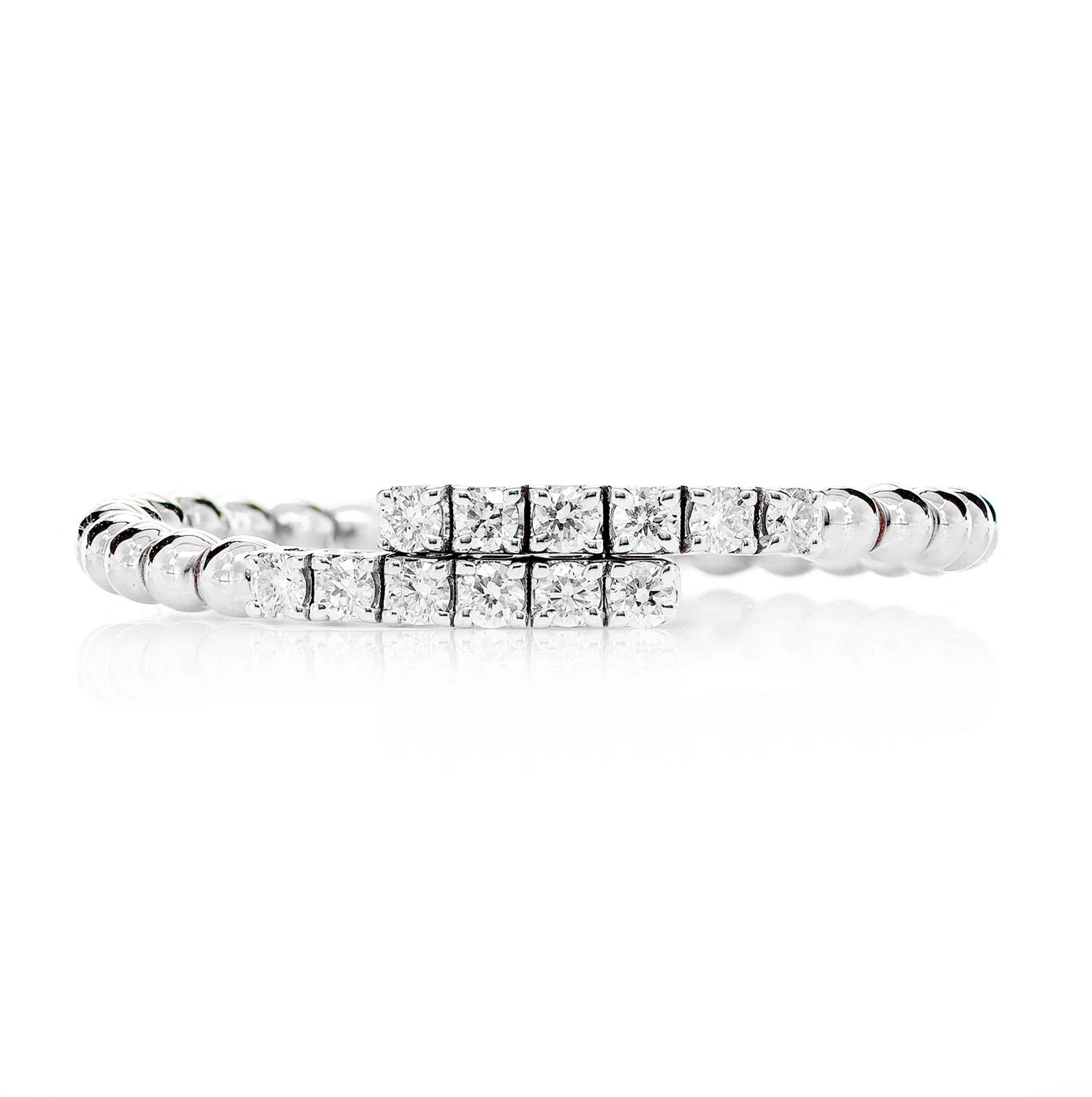 Beaded Bypass Diamond Flex Band in 14K white gold, front view