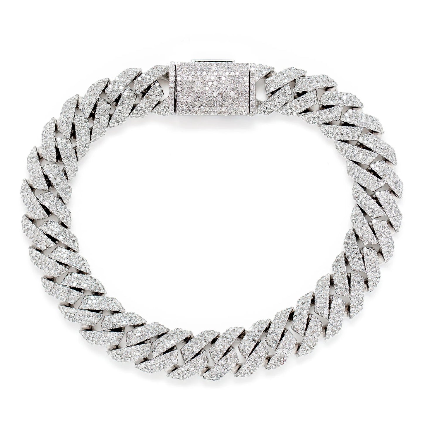 Sterling Silver 10mm Raised Miami Cuban Lab Diamond Bracelet