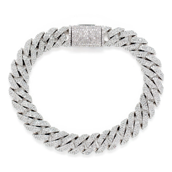 Sterling Silver 10mm Raised Miami Cuban Lab Diamond Bracelet