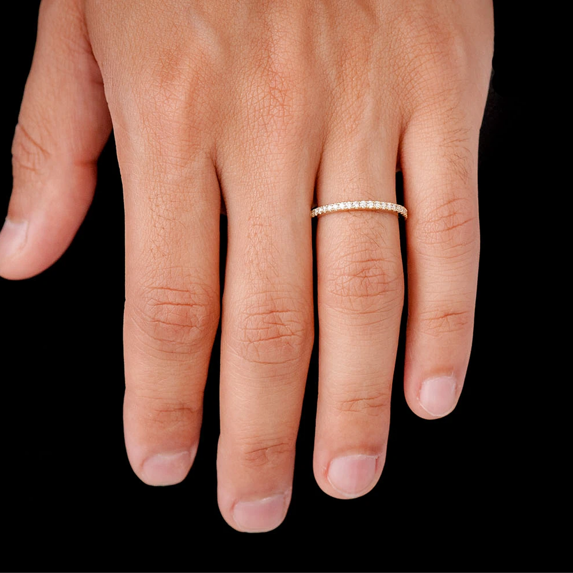 Slim Single Row Band Ring in 14K white gold, worn view