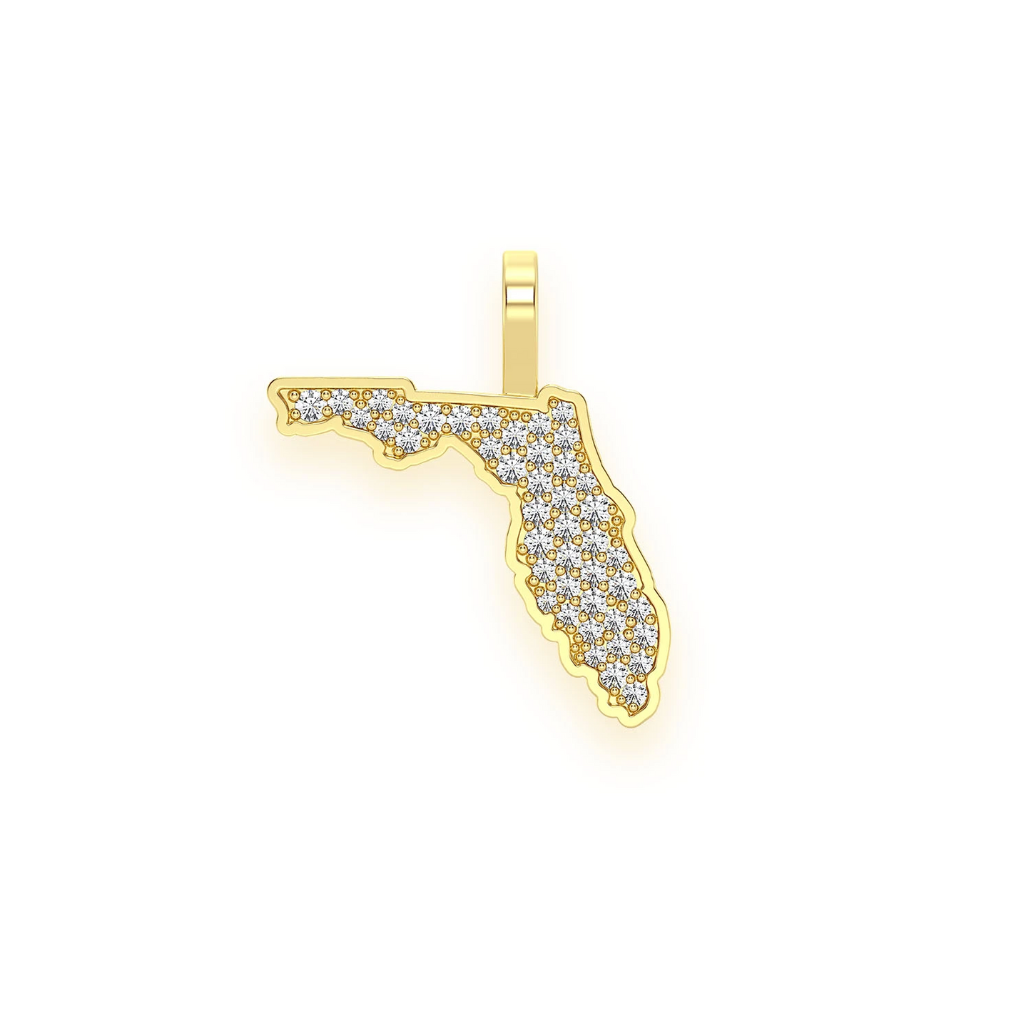 US State Diamond Pendant in 14K yellow gold, Florida design, front view