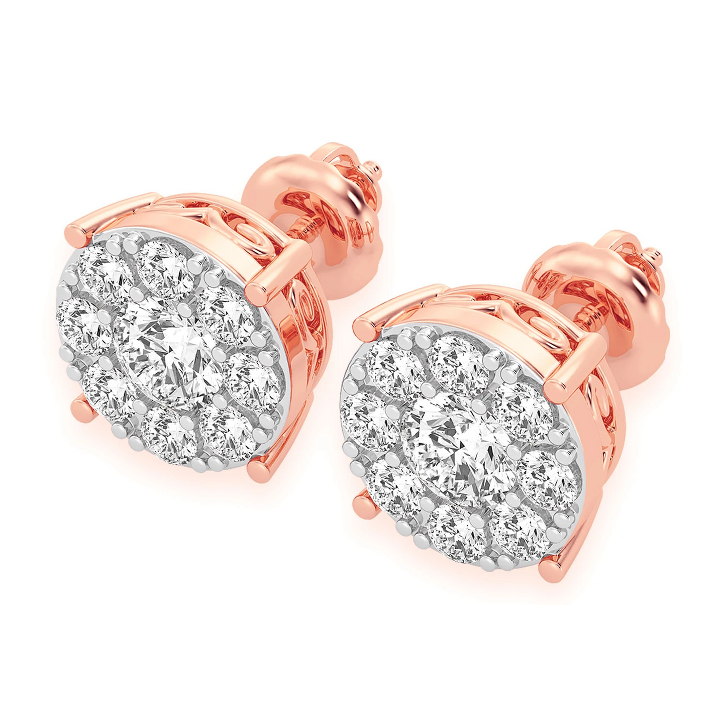 Mosaic Diamond Studs in 14K rose gold, 2.00ctw, front view 2