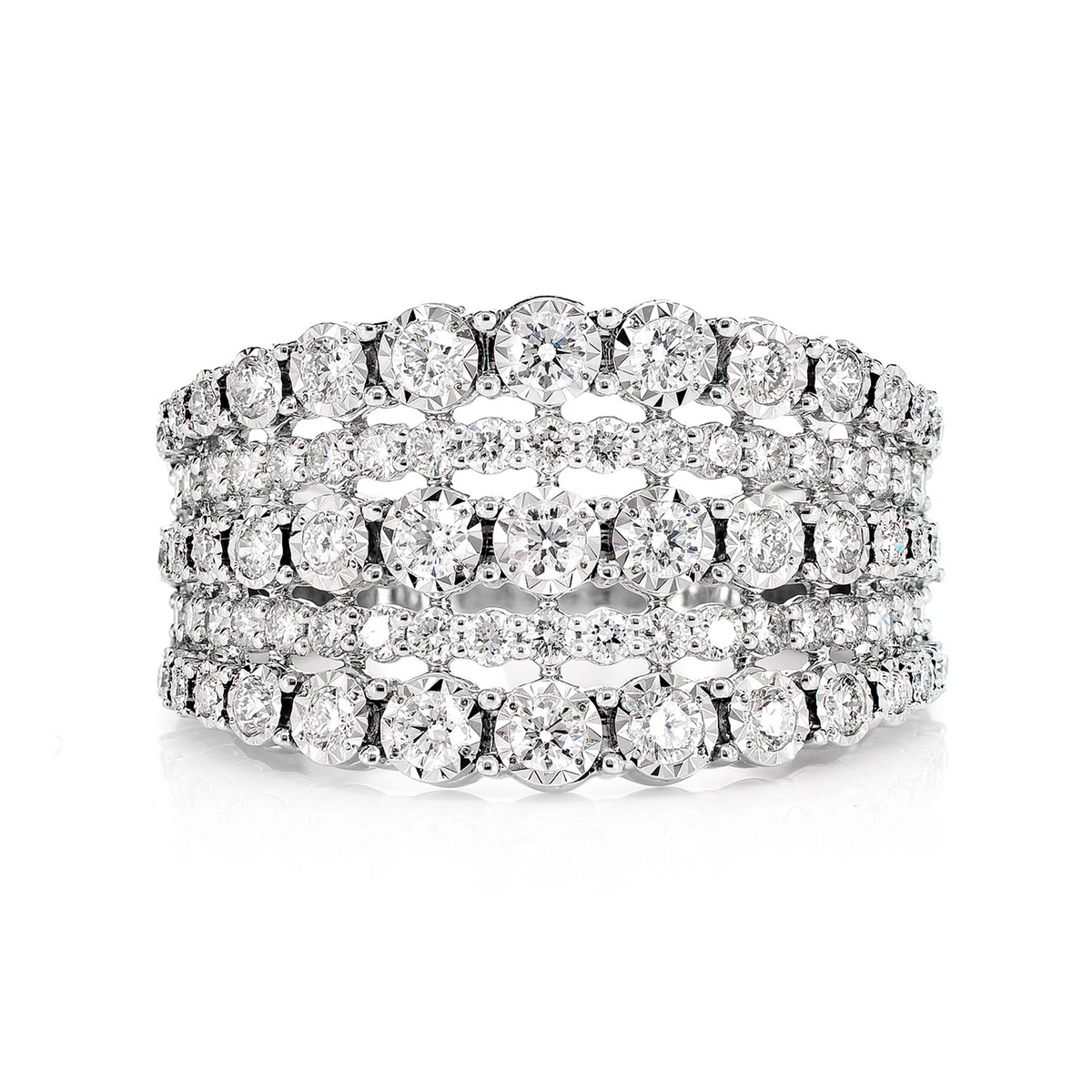 Graduated 5 Row Ring 14k in white gold, front view