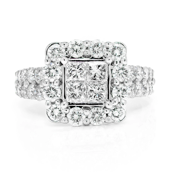 Princess Quad Pave Halo Ring 14k