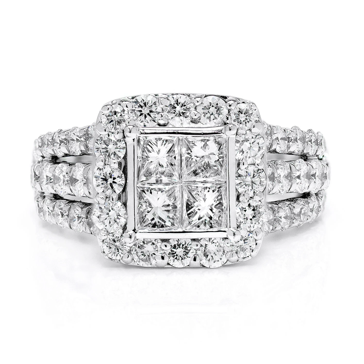Princess quad set halo ring front