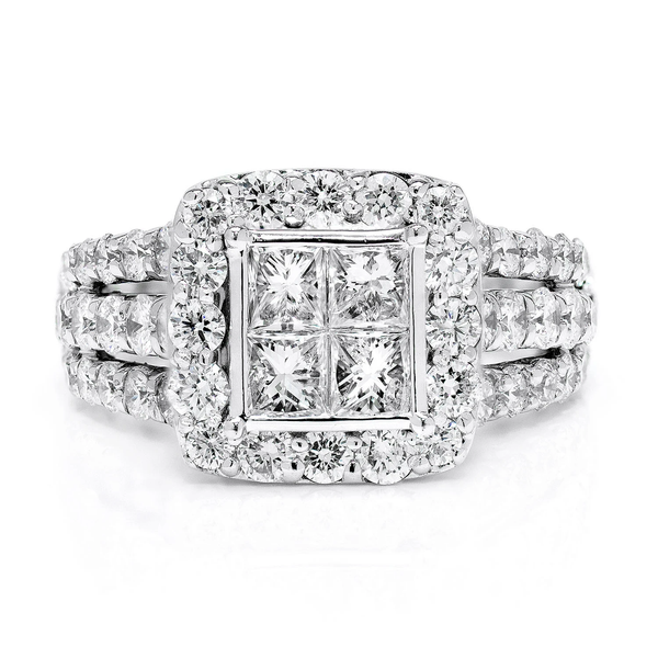 Princess Quad Set Halo Ring 14k