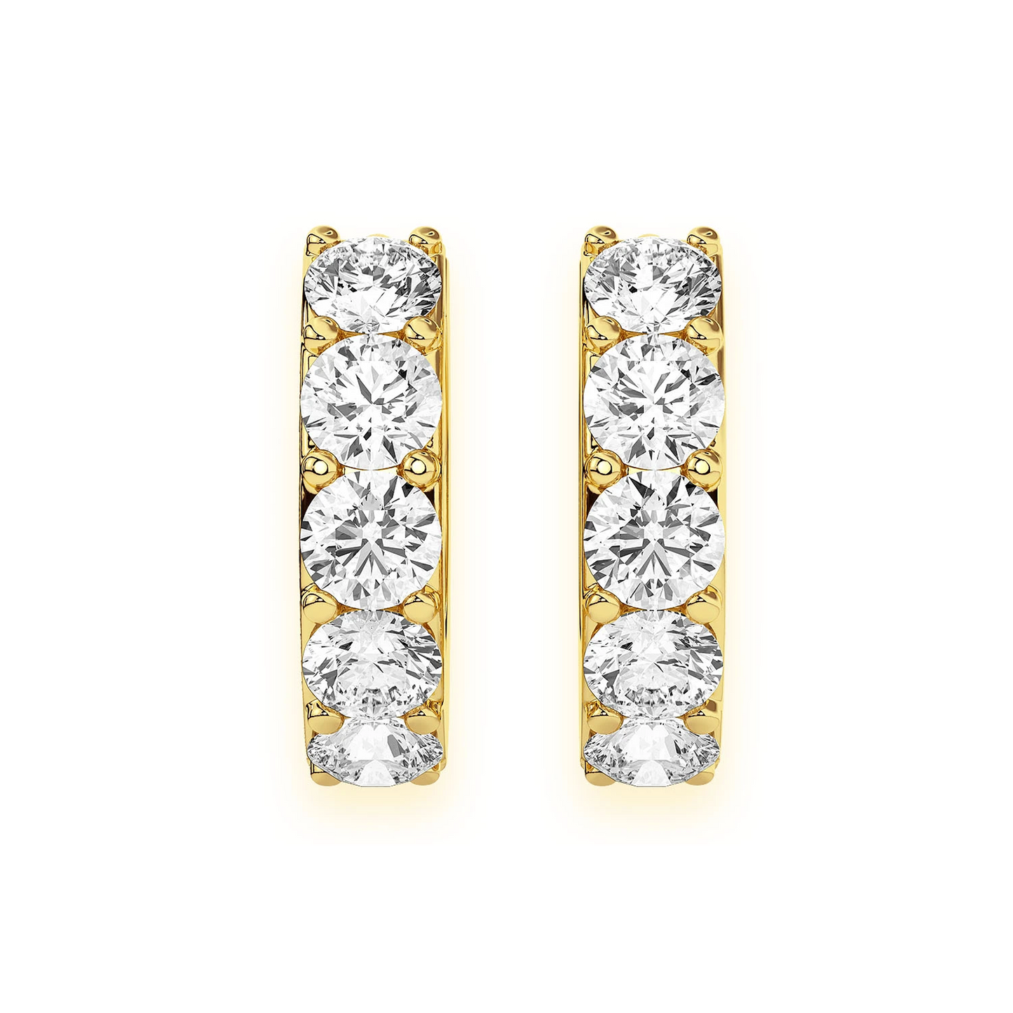 One Row Diamond Huggies in 14K yellow gold, 0.80ctw, front view 2