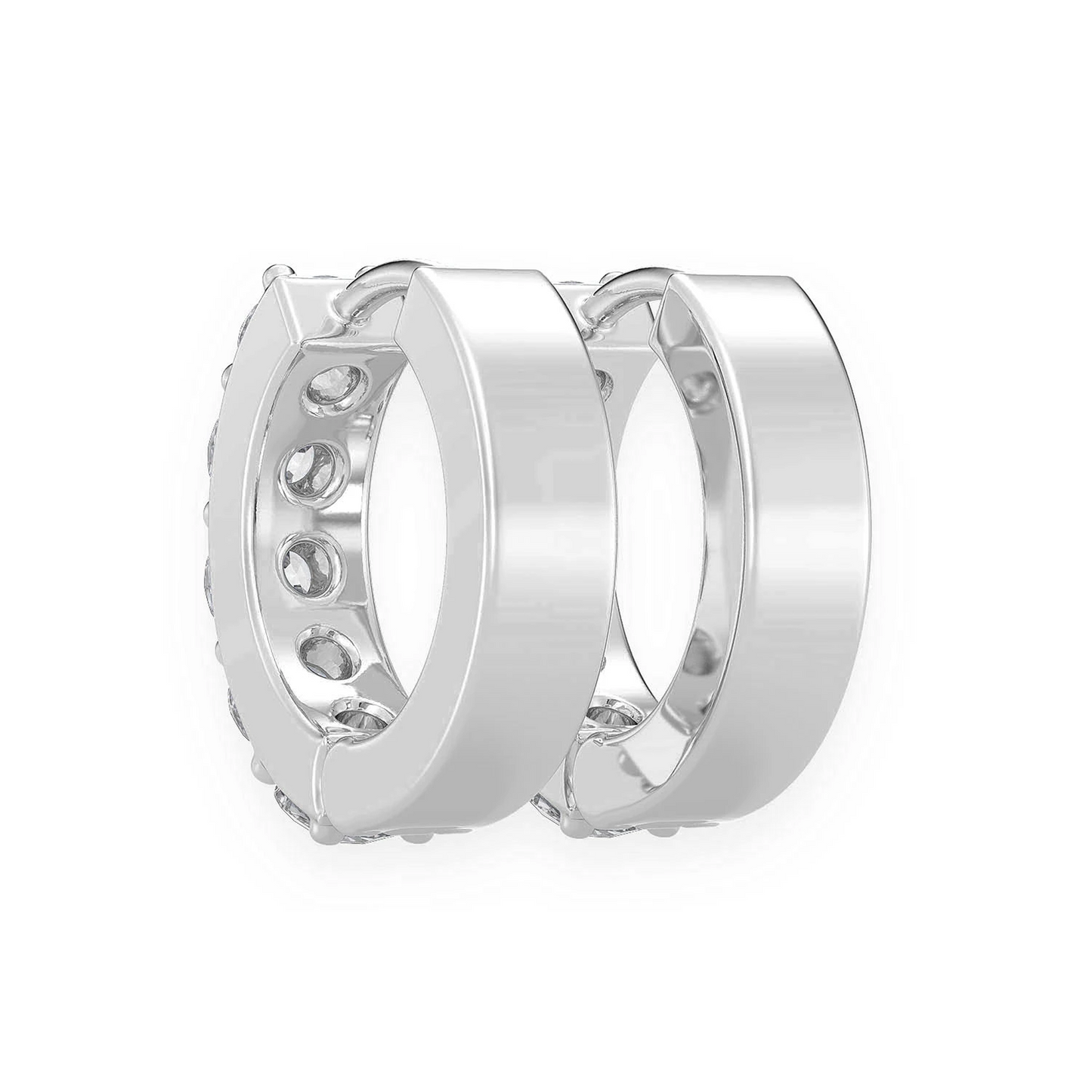 One Row Diamond Huggies in 14K white gold, 0.80ctw, front view 3