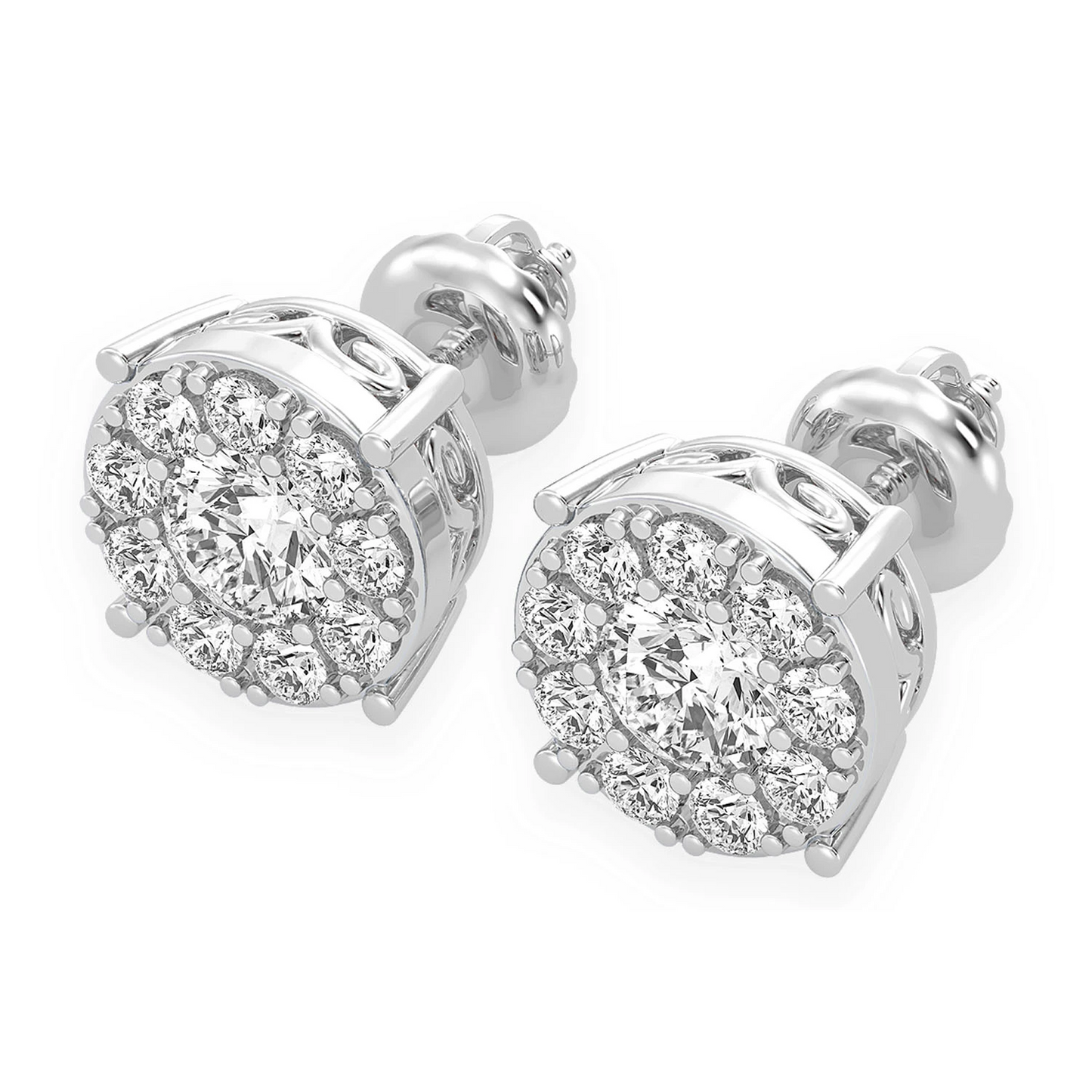 Mosaic Diamond Studs in 14K white gold, 1.00ctw, front view 2