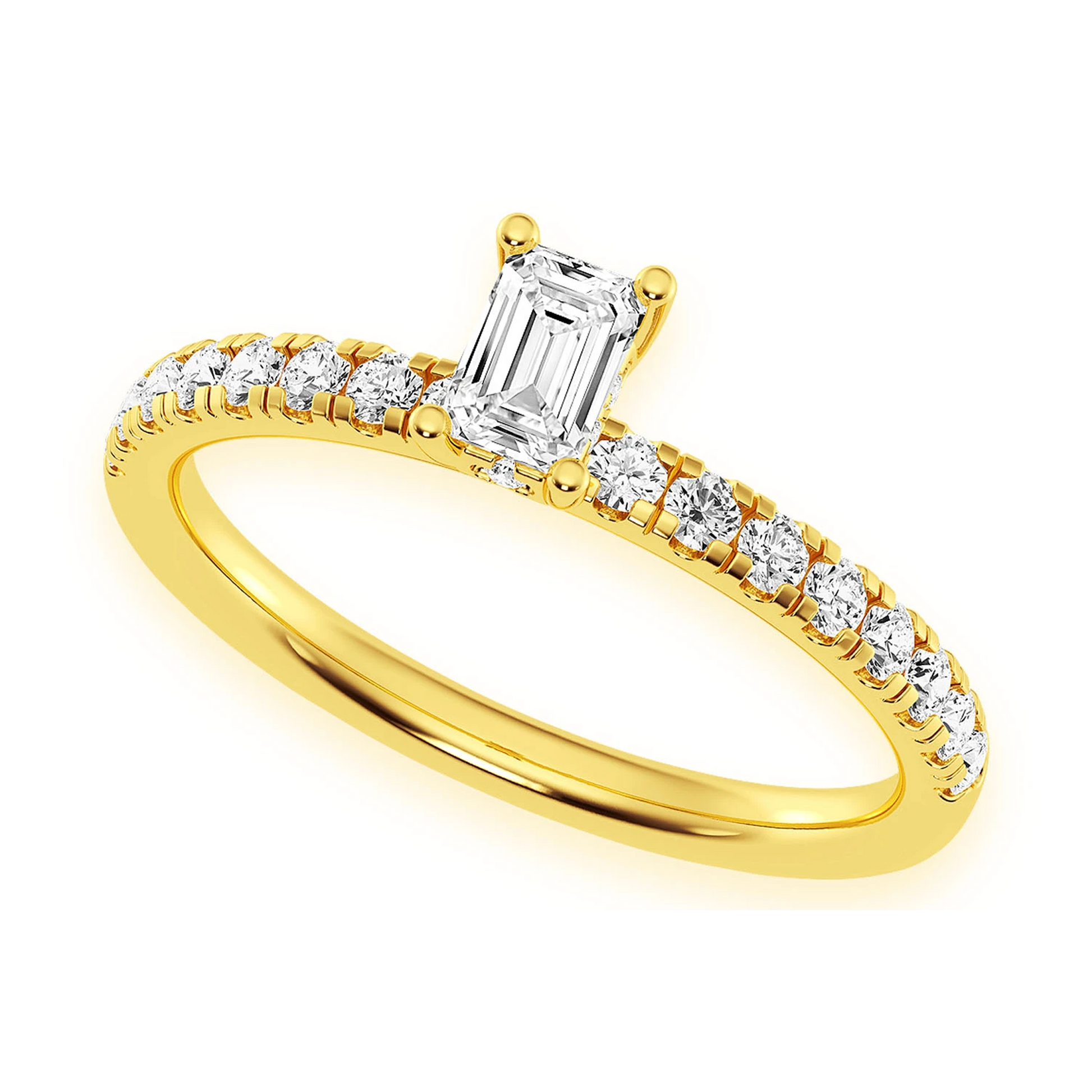 0.25ct Emerald Cut Diamond Engagement Ring in 14K yellow gold, angled view