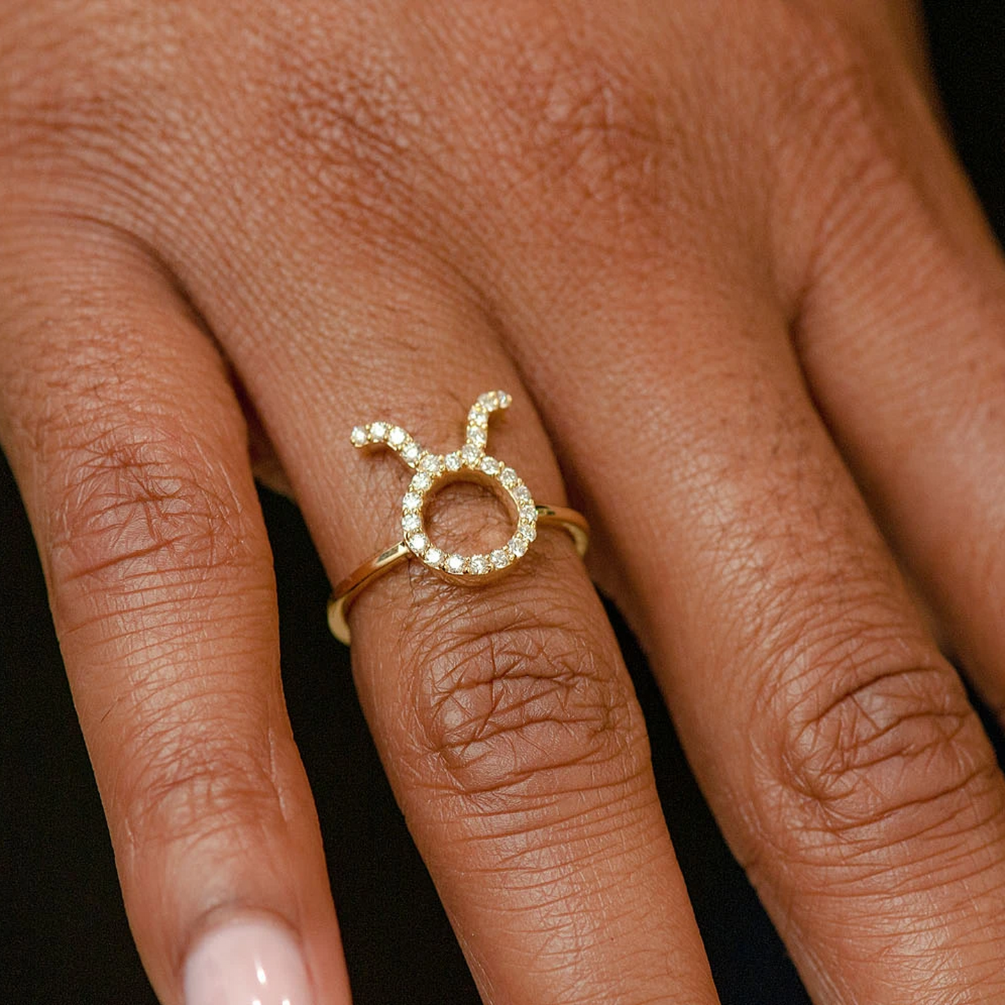 Zodiac Diamond Ring in 14K yellow gold, Taurus design, alternate view
