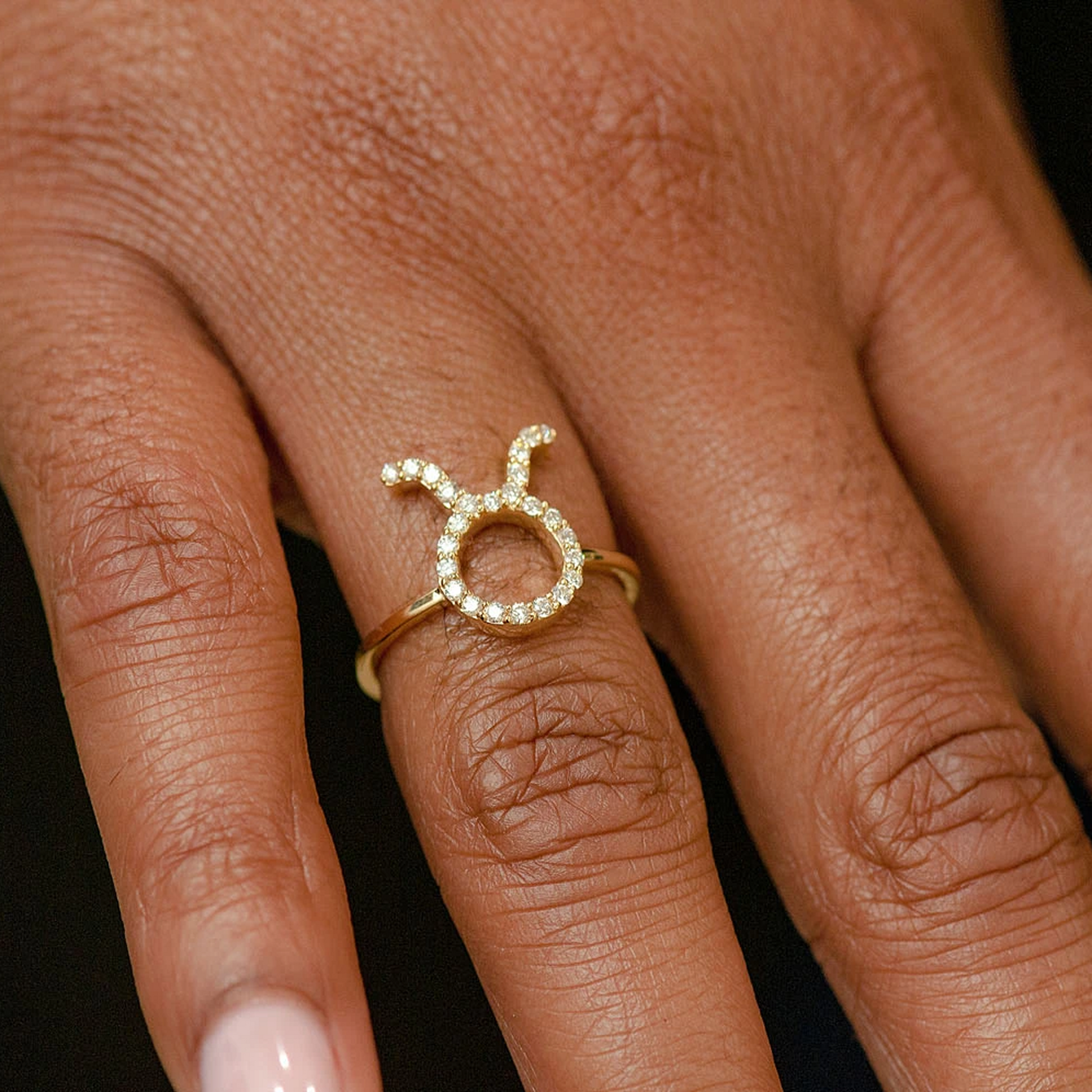 Zodiac Diamond Ring in 14K yellow gold, Taurus design, alternate view